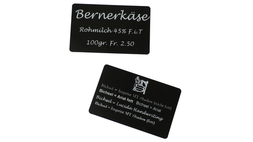 678180 Beschriftungskarte PVC, schwarz, 86 x 54 mm, bedruckt: